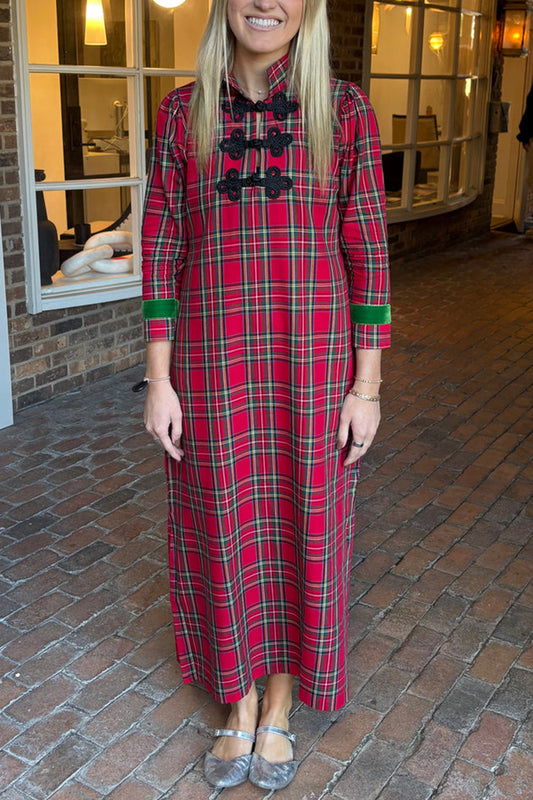 Plaid Ruffle Harper Collar Pockets  Dress