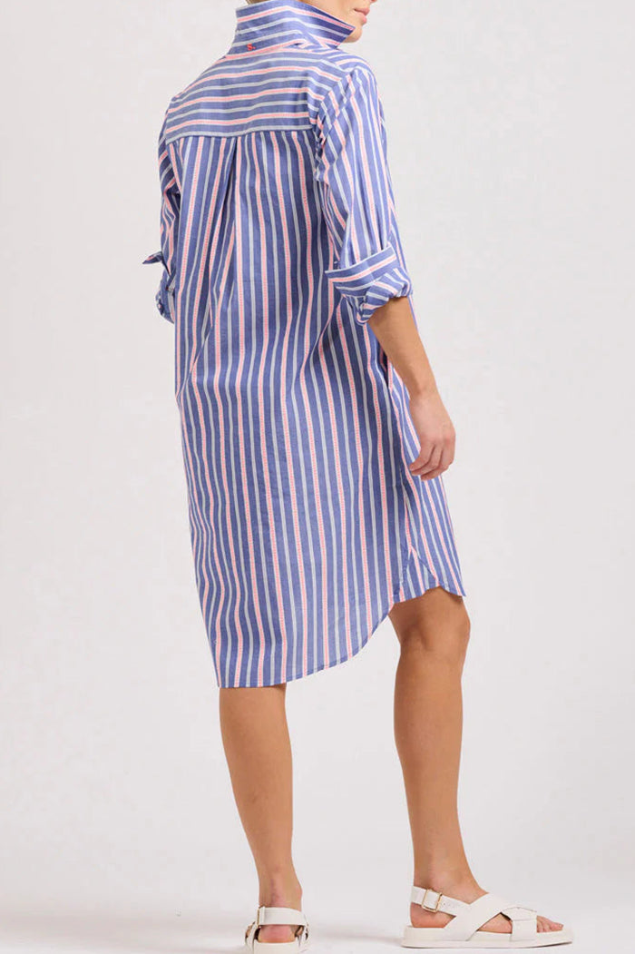 High Low Hem Striped Pocket Shirt Dress