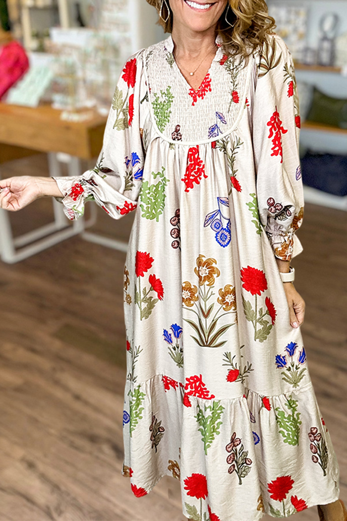 Smocked Yoke Floral Maxi Dress