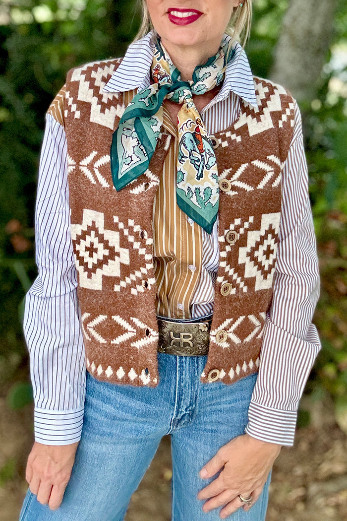 Western Aztec Pattern Button Front Vest