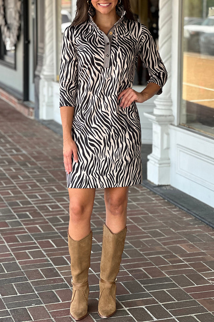 Zebra Print Henley Shift Dress