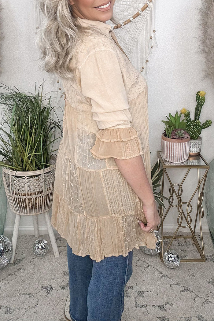 Boho Caravan Ruffle Button Down Patchwork Tunic
