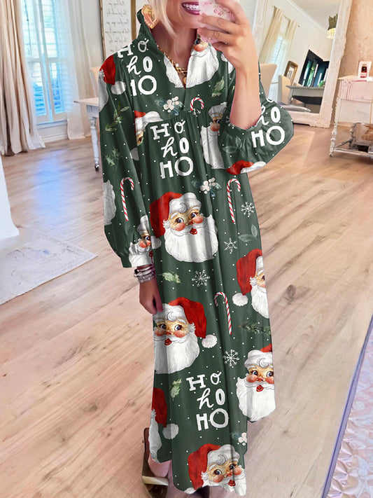 Santa Claus Pattern Maxi Dress