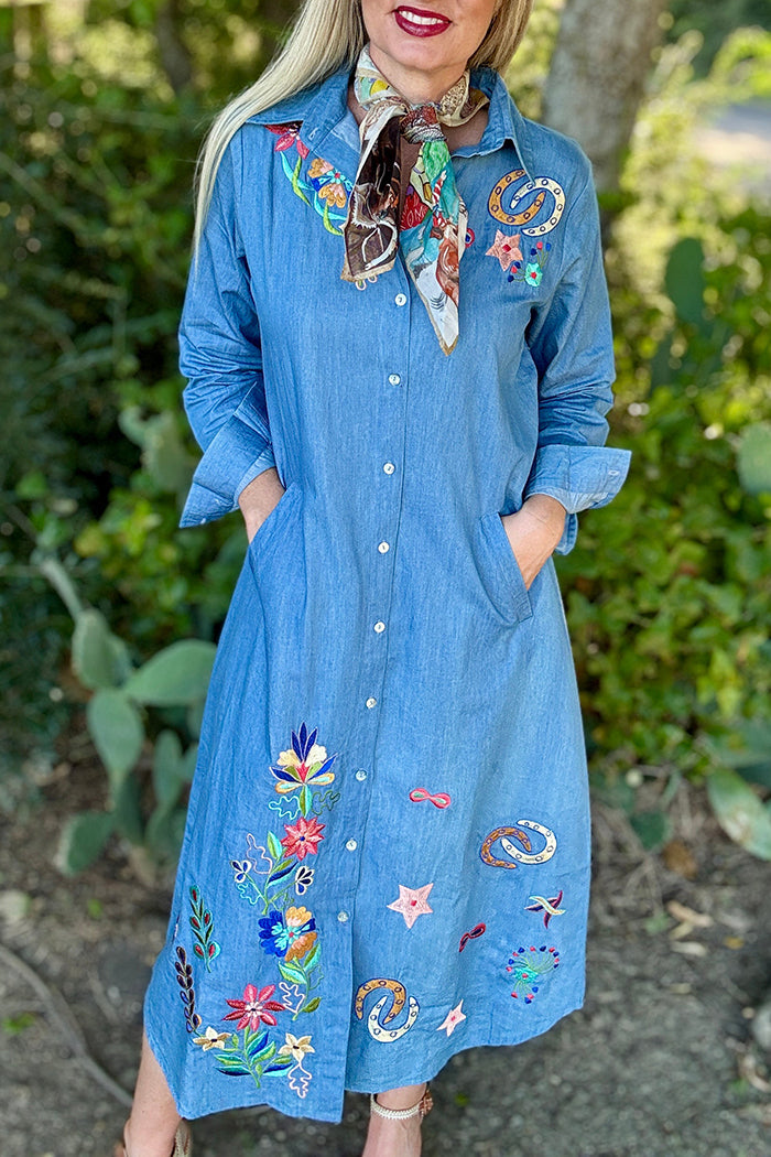 Long Sleeve Button Front Duster Dress