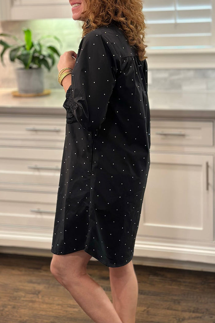 Black Polka-Dot Shirt Pocket Dress
