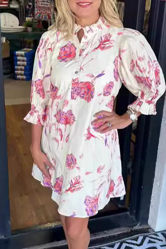 Floral Print Puff Sleeve Dress