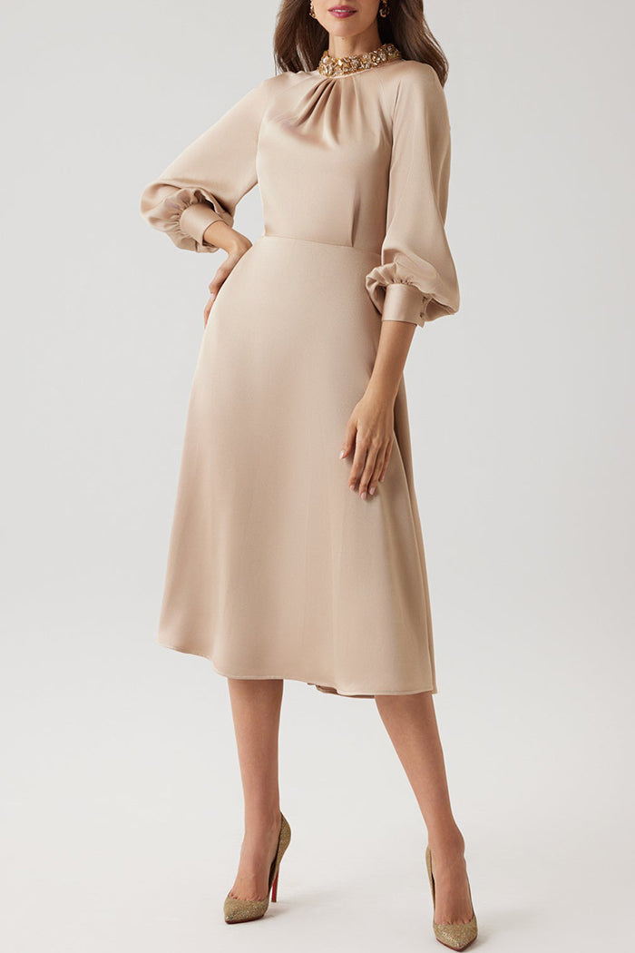Elegant Belted A-Line Midi Dress