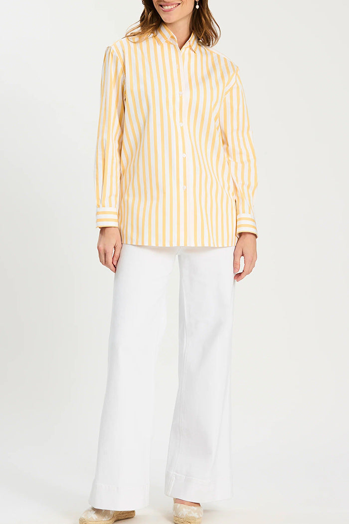Yellow White Stripe Button Down Blouse