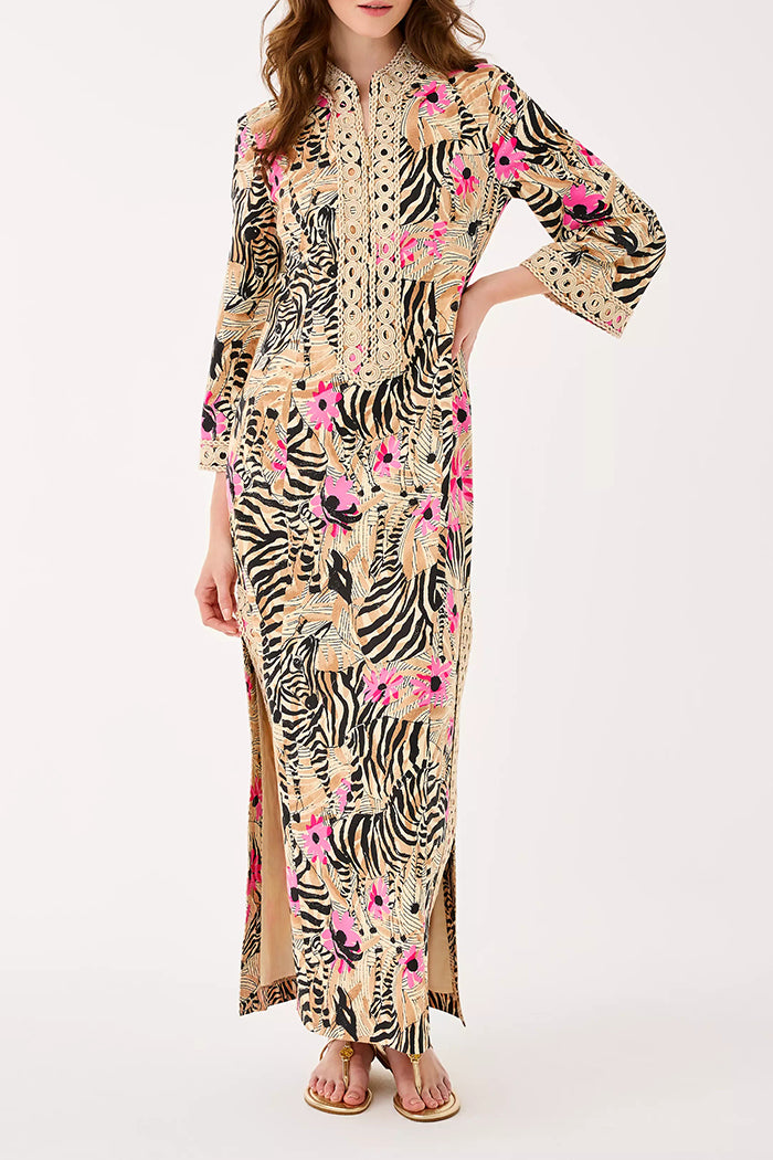 Printed 3/4 Sleeve Side Slit Maxi Dress