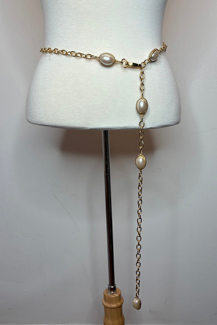 Pearl Accent Gold Chain Belt