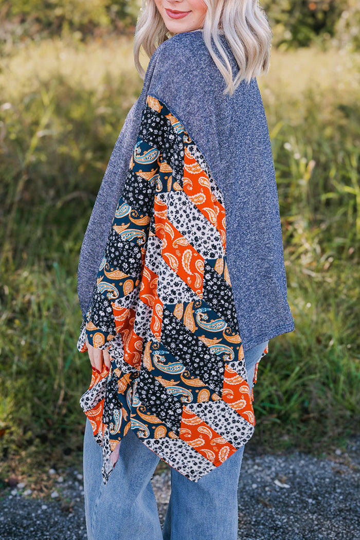 Denim Heather Print Flowy Sleeve Loose Casual Top