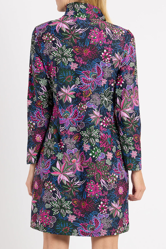 Floral Quarter Zip Long Sleeves Dress
