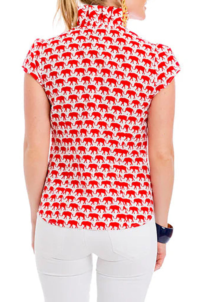 Elephant Print Ruffle Collar Blouse