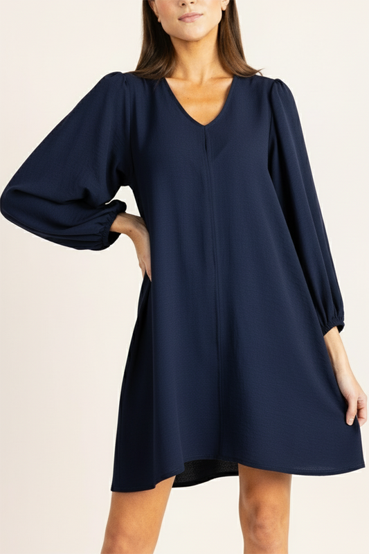 V-Neck Balloon Sleeves Dress