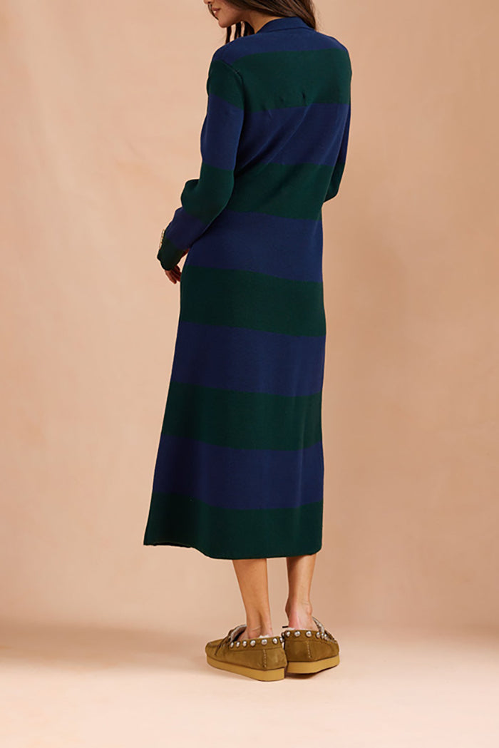 Striped Button-Detail Midi Dress