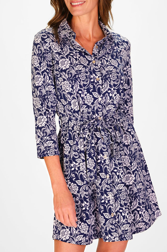 Tie-Waist Collared Shirt Dress