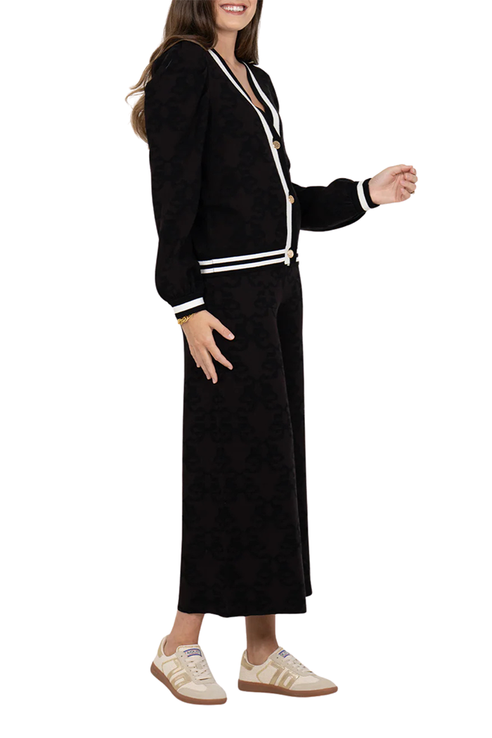 Black & White Trim V-Neck Button Cardigan