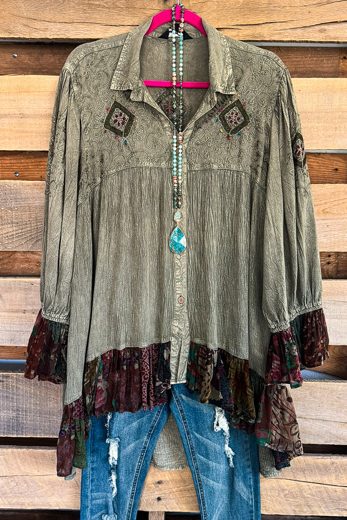 Gravel Embroidered Ruffle Tiered Tunic