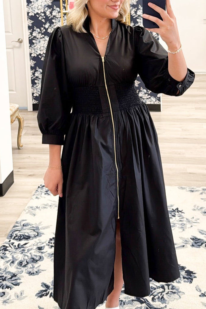 Stretched Waist Zipper Dress