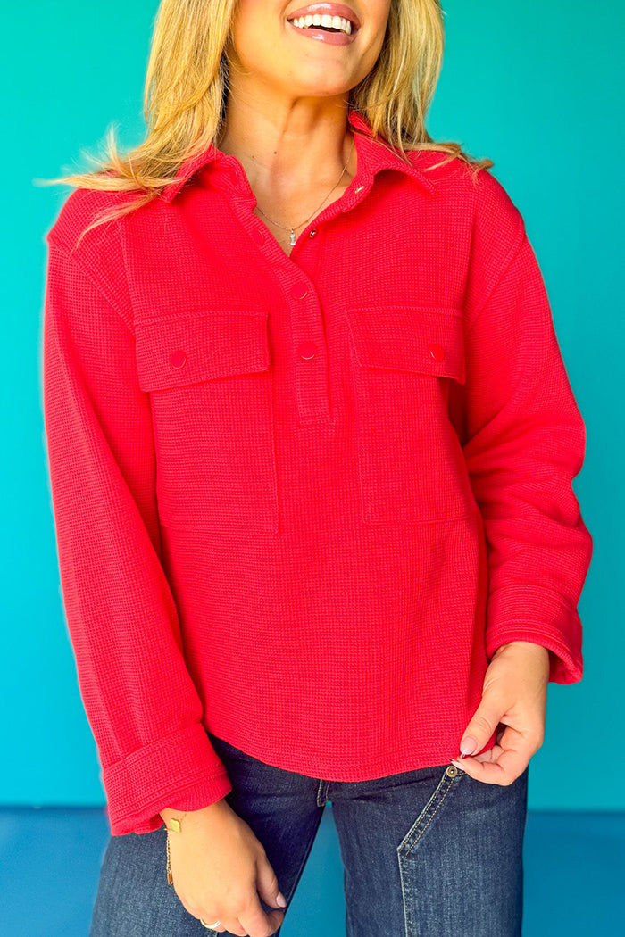 Waffle Knit Button Pocket Crop Top