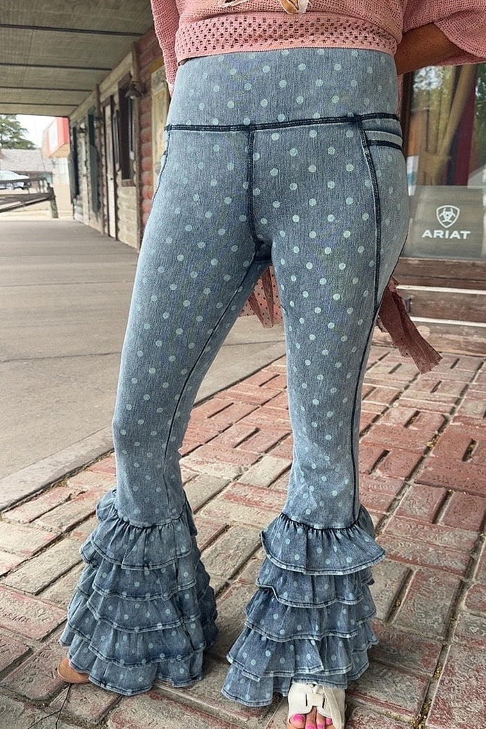Polka Dot Tiered Ruffled Flare Leggings