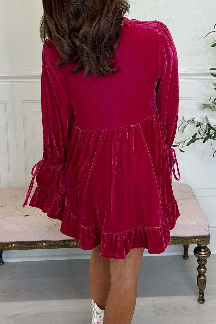 Velvet V-Neck Ruffle Hem Dress