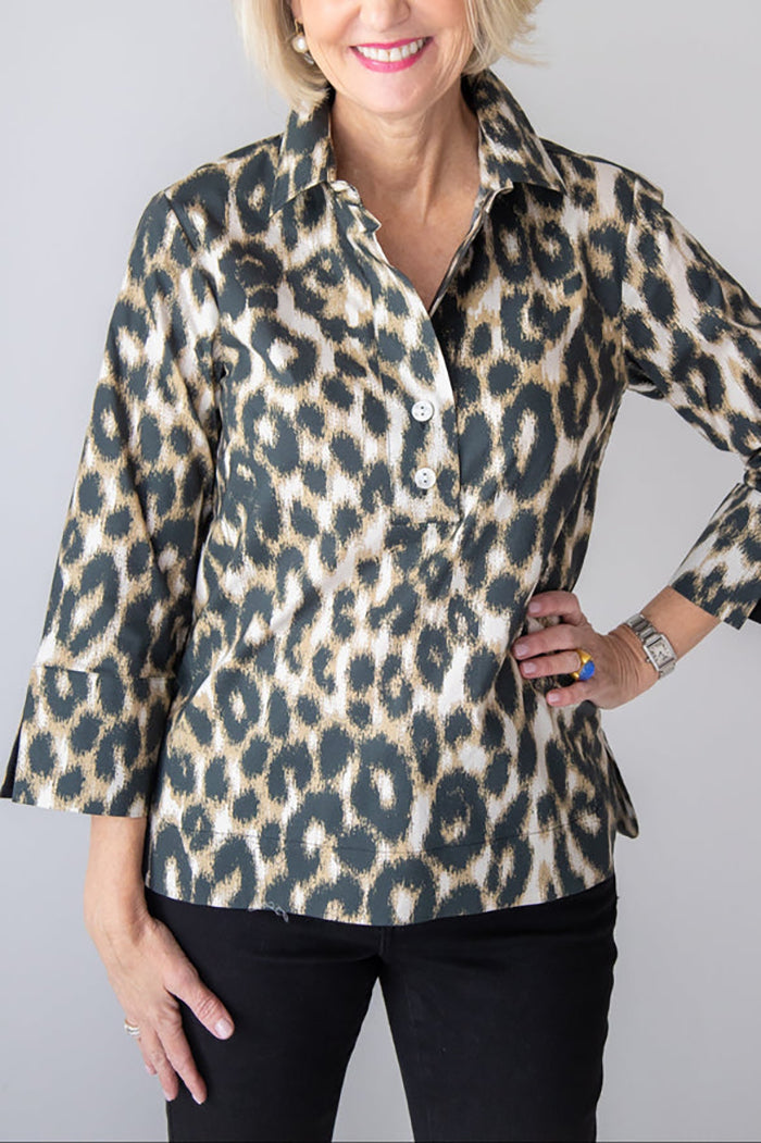 3/4 Sleeve Animal Pattern Blouse