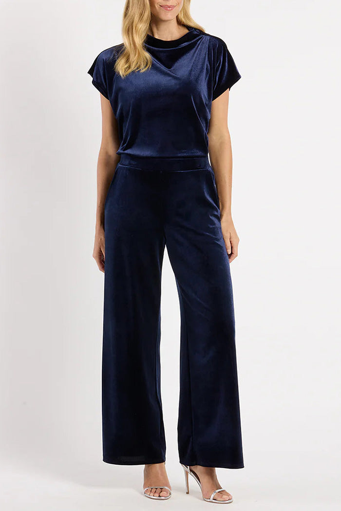 Stretch Velvet Short Sleeve Pants Set