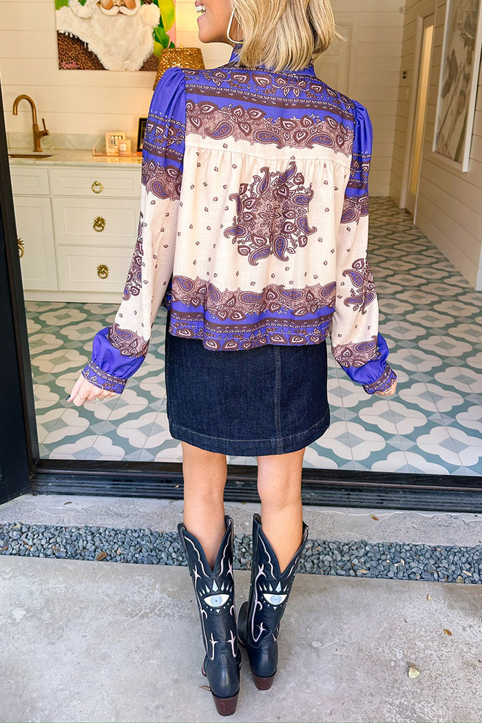 Paisley Pattern Pocketed Button Up Top