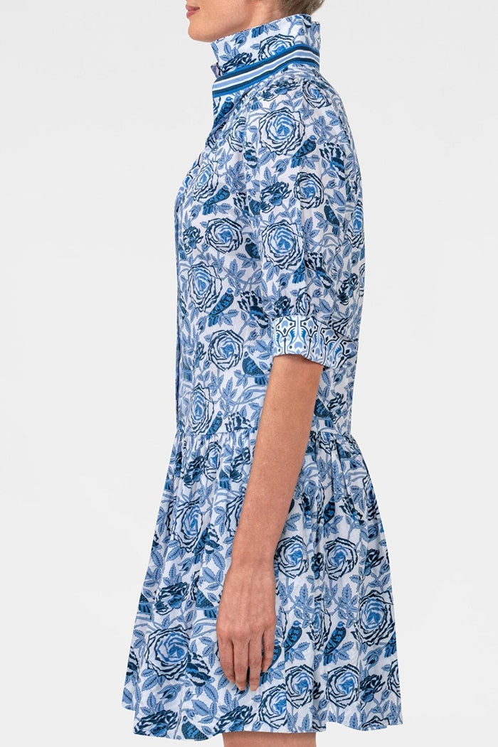 Rose Print Pocket Ruffle Hem Dress