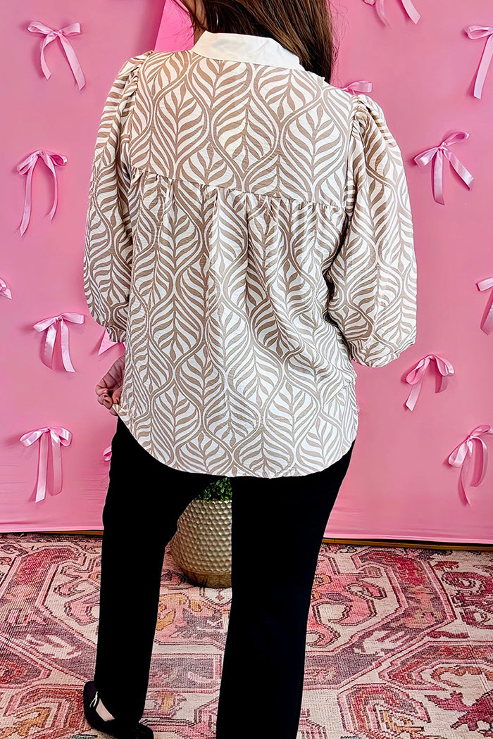 3/4 Sleeves Leaf Print Top