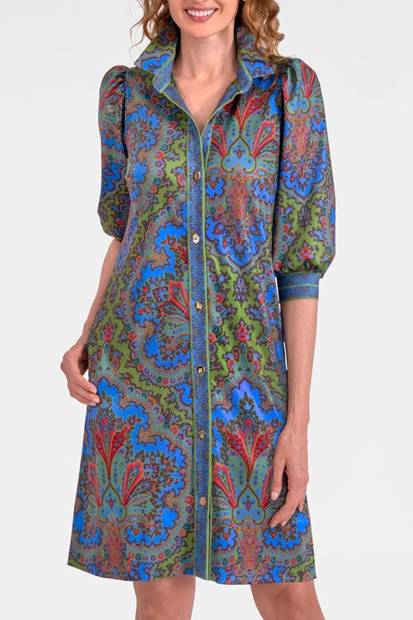 Retro Patterned Belt Dress