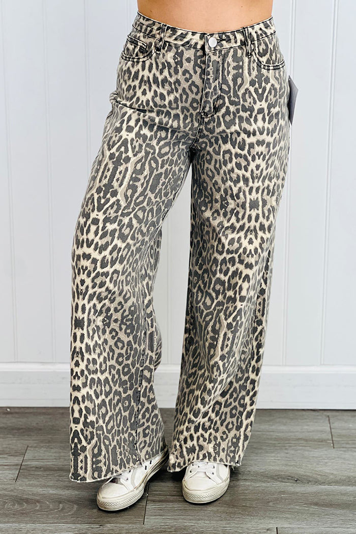 Leopard Print Pocket Wide Leg Pants