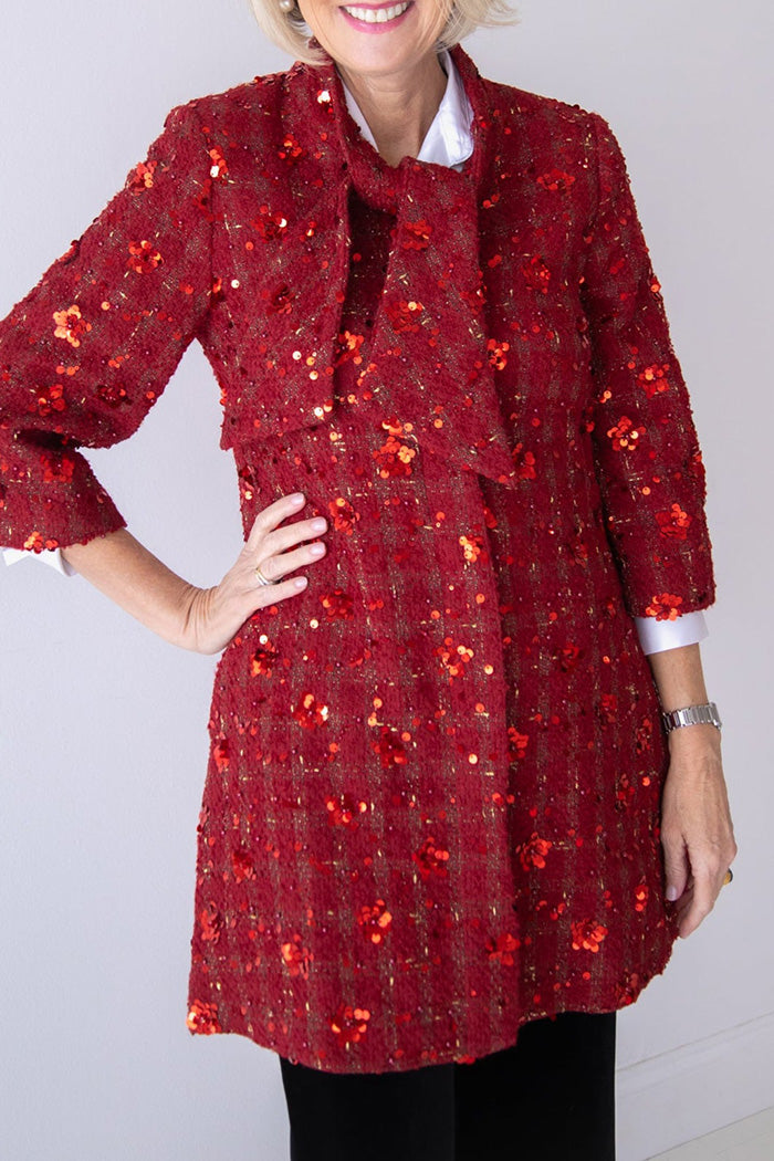 Pocketed Tweed Mid Length Coat