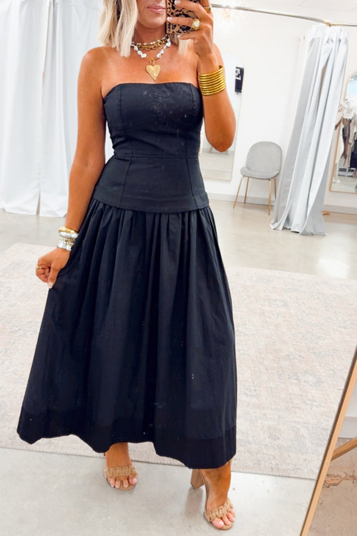 Casual Strapless Pleated Dress