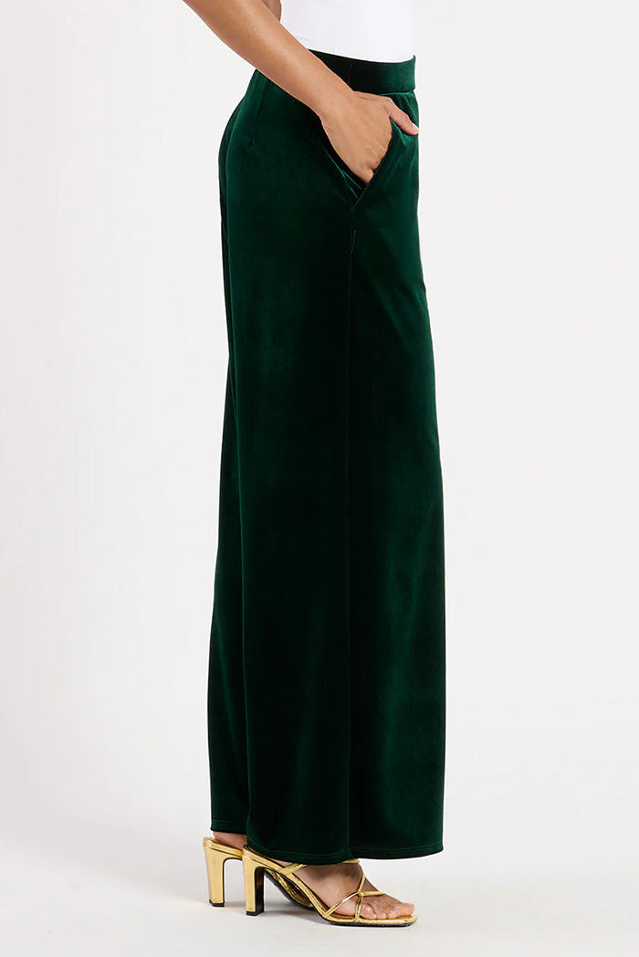High Waist Velvet Pocketed Wide Leg Pants