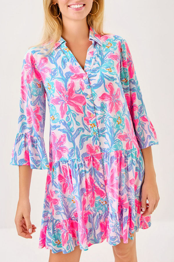 Casual Pleated Hem Floral Dress