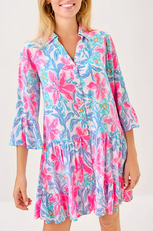 Casual Pleated Hem Floral Dress