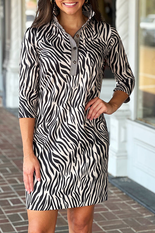 Zebra Print Henley Shift Dress