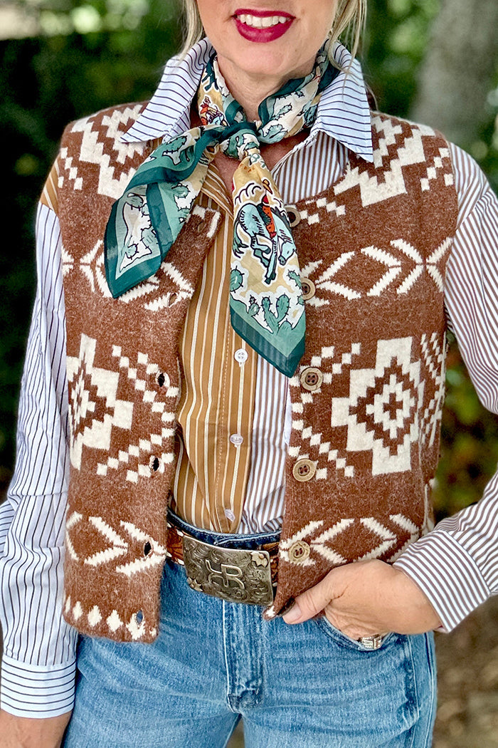 Western Aztec Pattern Button Front Vest