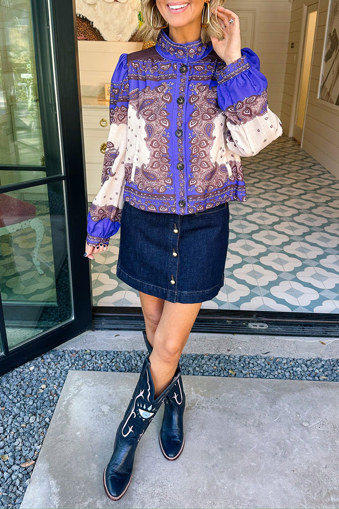 Paisley Pattern Pocketed Button Up Top