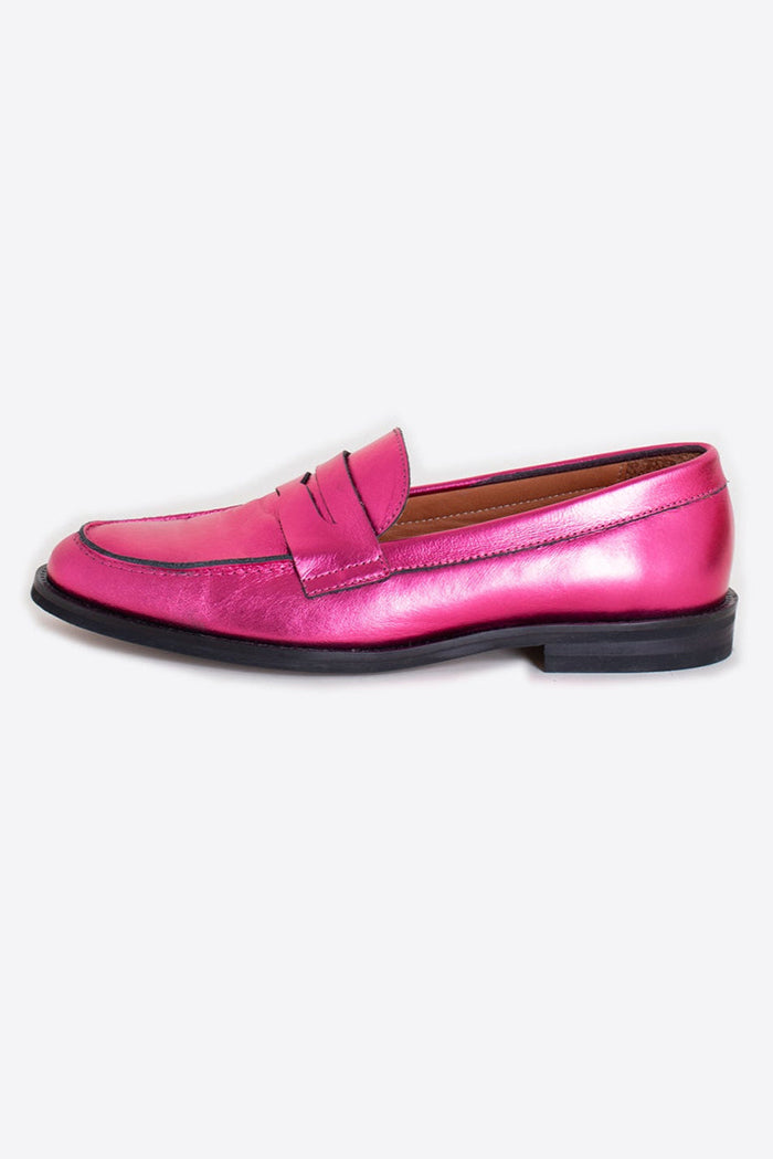 Pink Metallic Slip-On Loafers