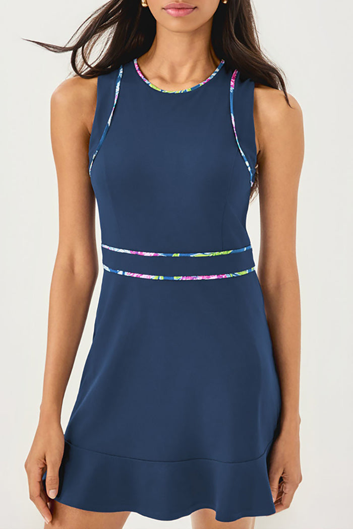 Sleeveless A-line Colorful Trim Dress