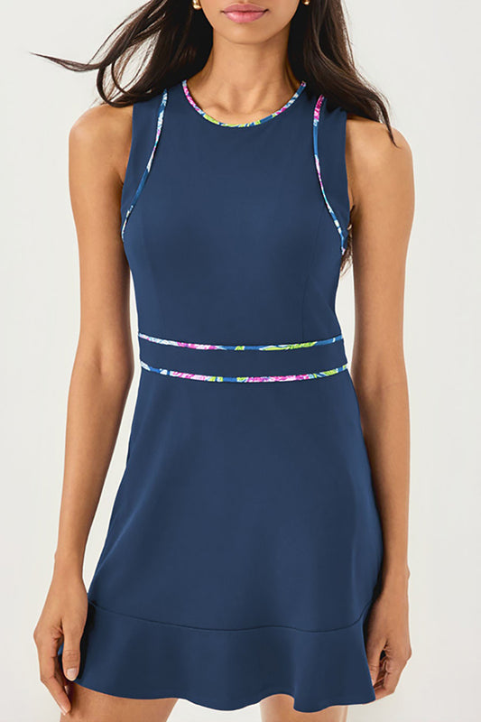 Sleeveless A-line Colorful Trim Dress