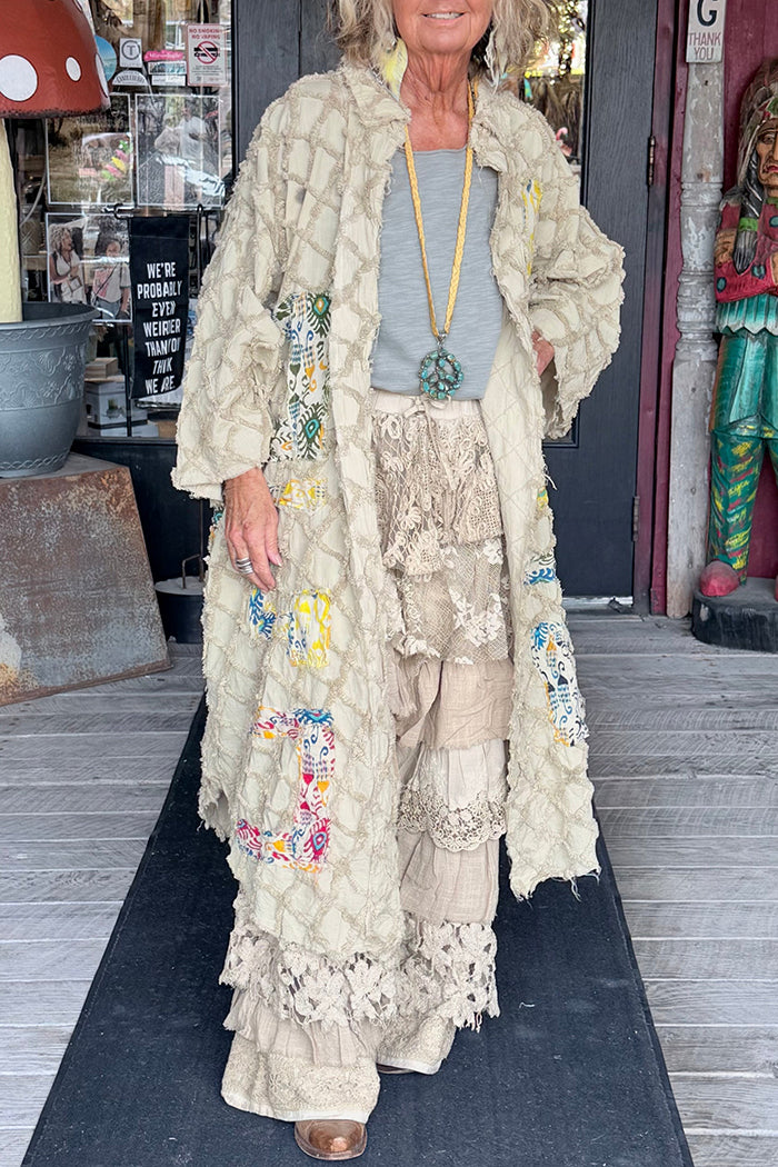 Beige Tiered Ruffled Embroidered Pants