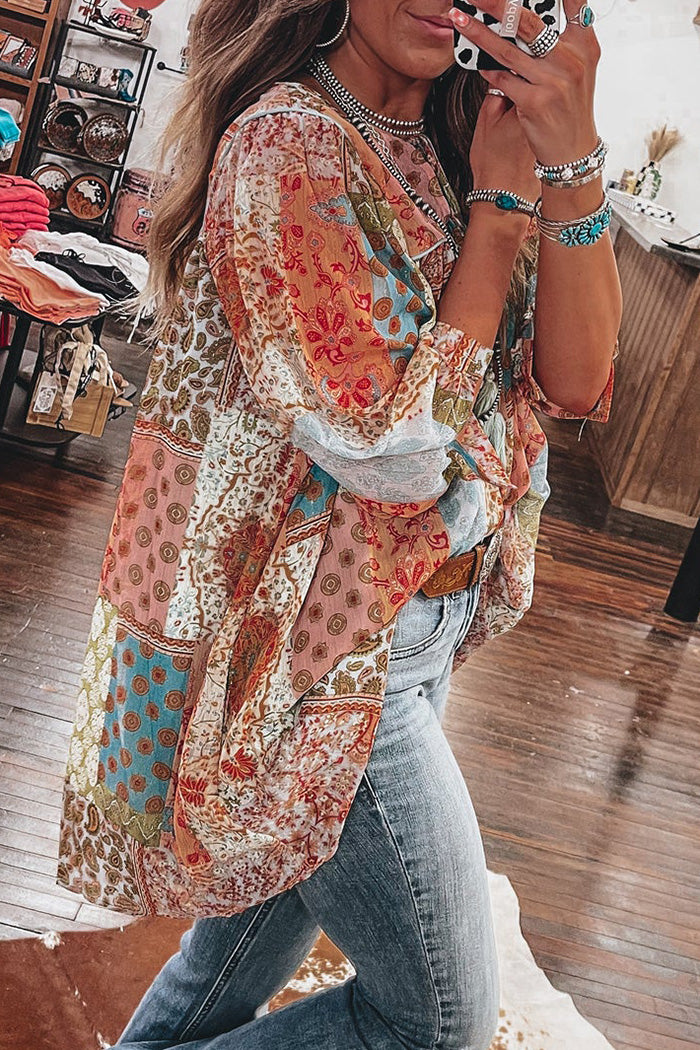 Oversized Patchwork Tie Neck Dress