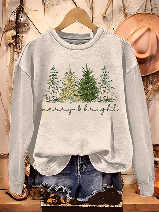 Casual Christmas Tree Pattern Top
