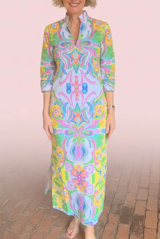3/4 Sleeve Printed Caftan Dress