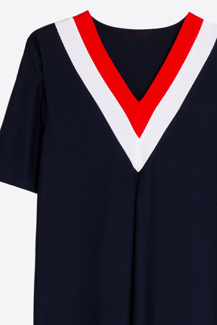 Short Sleeve Contrast Trim Dress