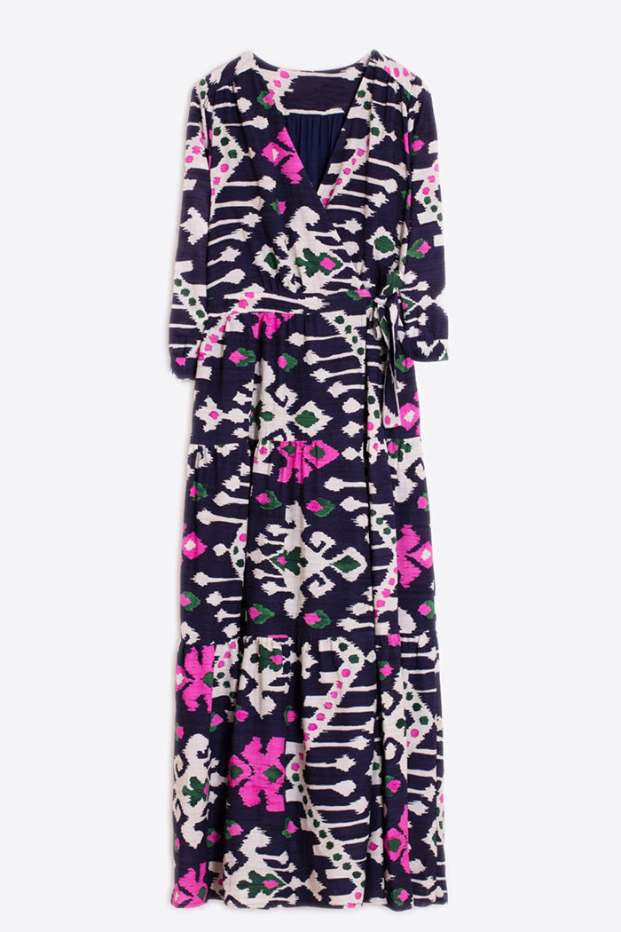 Abstract Floral Print Wrap Tie Waist Maxi Dress